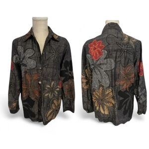 Pure Silk Witchy Whimsigoth Floral Beaded Embroidered Artsy  Blouse/Jacket Sz M